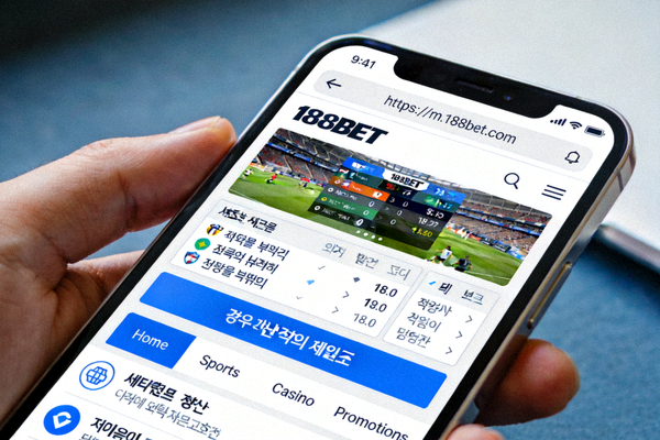 스마트폰 브라우저에서 188BET 모바일 웹사이트가 표시된 예시 화면