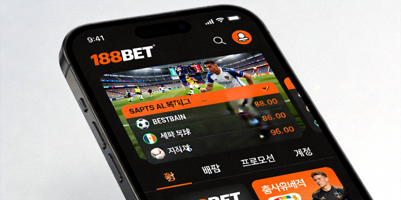 스마트폰 화면에 표시된 188BET 모바일 웹사이트 또는 앱의 인터페이스 모습